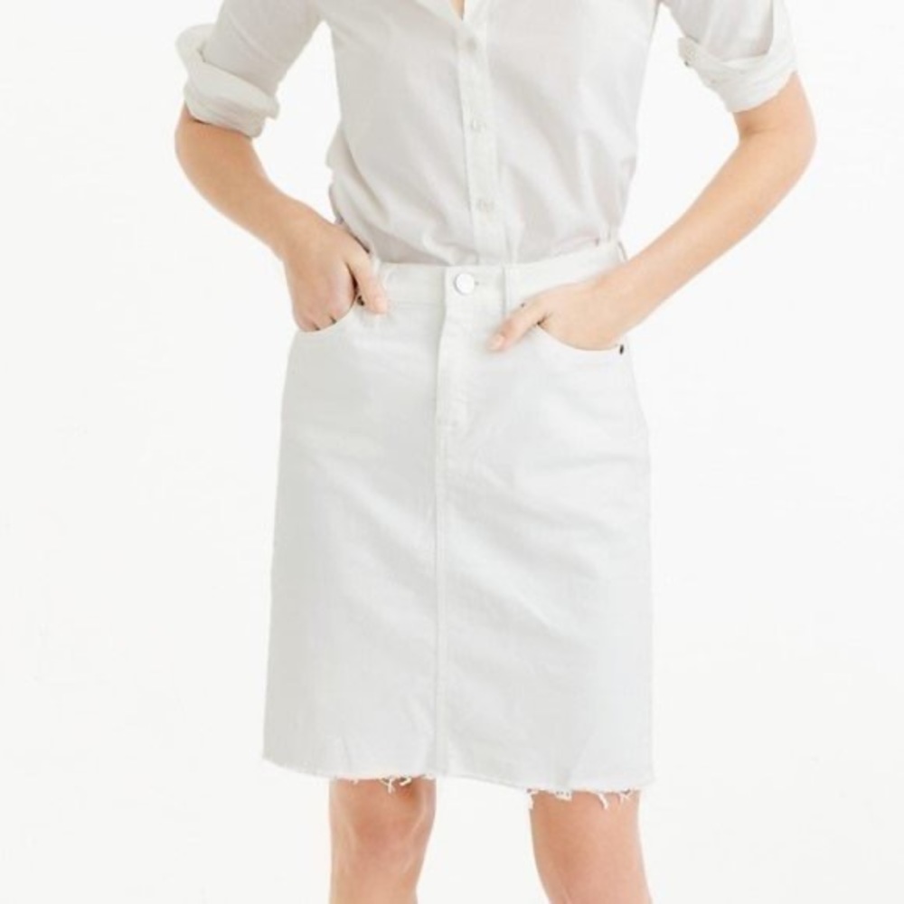 J Crew White Denim Skirt Frayed Hem Size 30 NWT